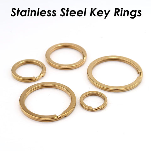 Stainless Steel Key Chain Rings, Silver Gold Keyring Clip, Flat Split Key Ring
