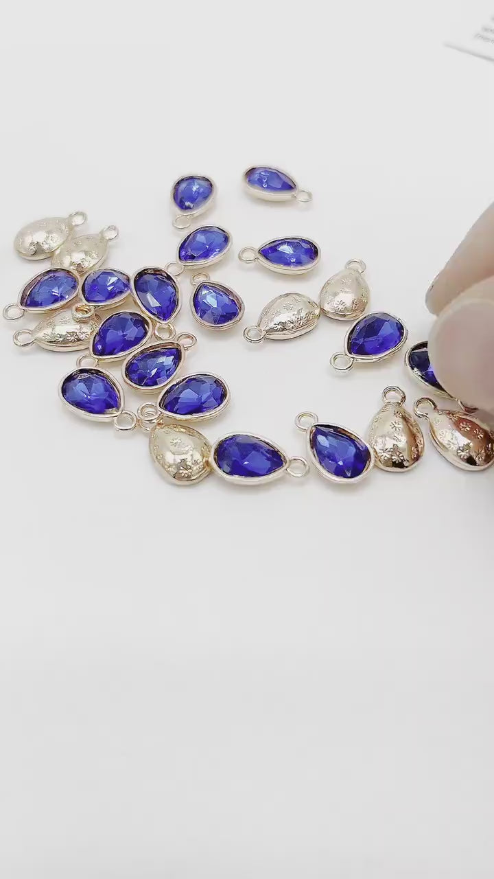 Teardrop Rhinestone Charms Silver Gold Rose Gold, Blue Stone Beads Jewelry Supplies for Earrings, Necklace Bracelet Making