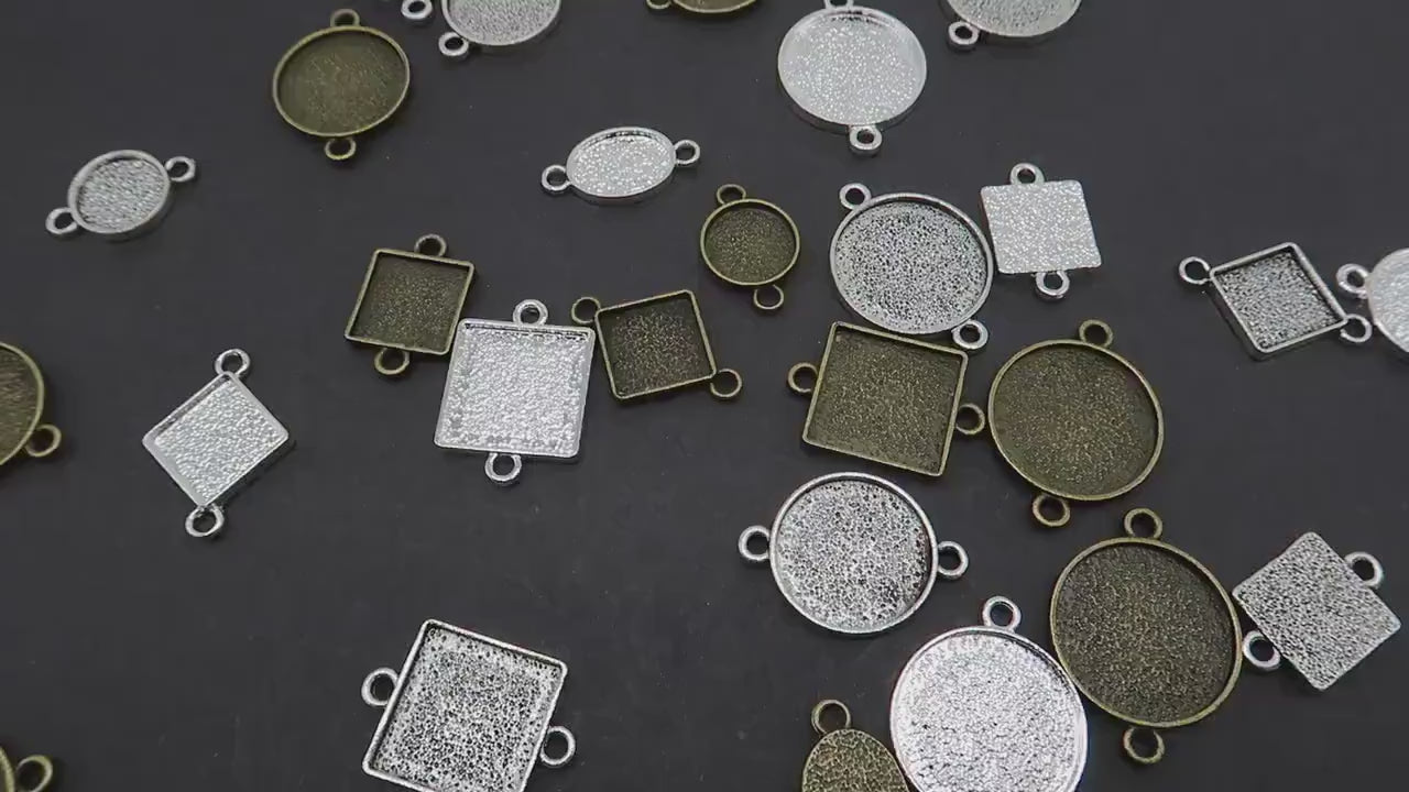 12mm Diamond Bezel Connector, Double Loop Pendant Tray Blanks, Connector Tray, Connector Bezel Blank for Jewelry Making