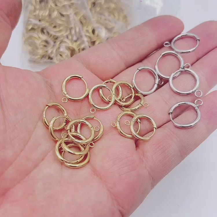 10 x Stainless Steel Ear Hoop with Loop, Huggie Hoop Earrings Gold Silver Earring Hoops, Lever Back Earring Hooks Jewelry Findings