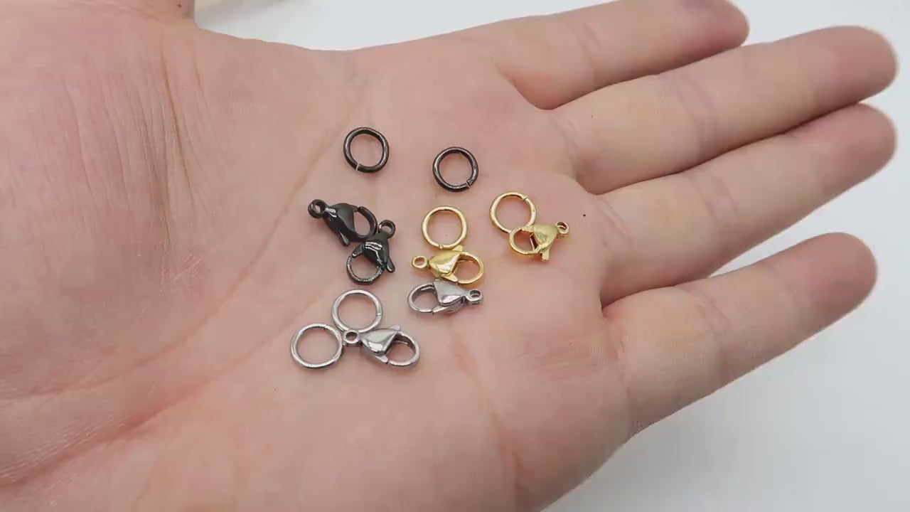 Stainless Steel Lobster Clasp Gold Silver Black, Stainless Steel Jump Rings, Tarnish Resistant Clasps Jumprings Jewelry Findings Supplies
