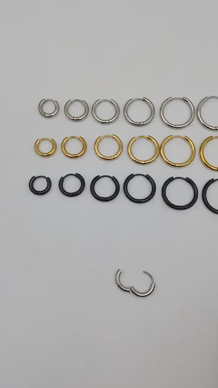 5mm Chunky Hoop Earrings, Thick Version Solid Stainless Steel Huggie Earring Hoops Gold Silver Black for Women or Men