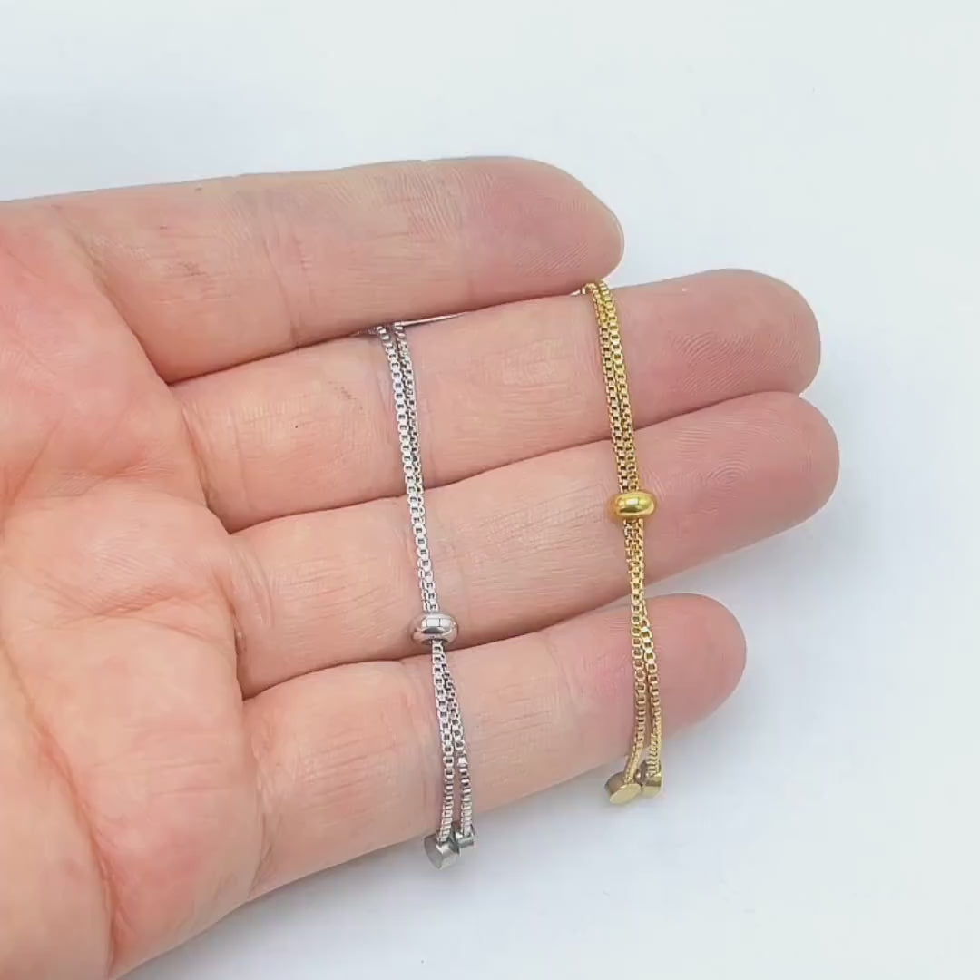 Stainless Steel Slider Bracelet, Silver Gold Bracelet Link Chain, Adjustable Sliding Bracelet with Stopper, Bolo Bracelet for Jewelry Making