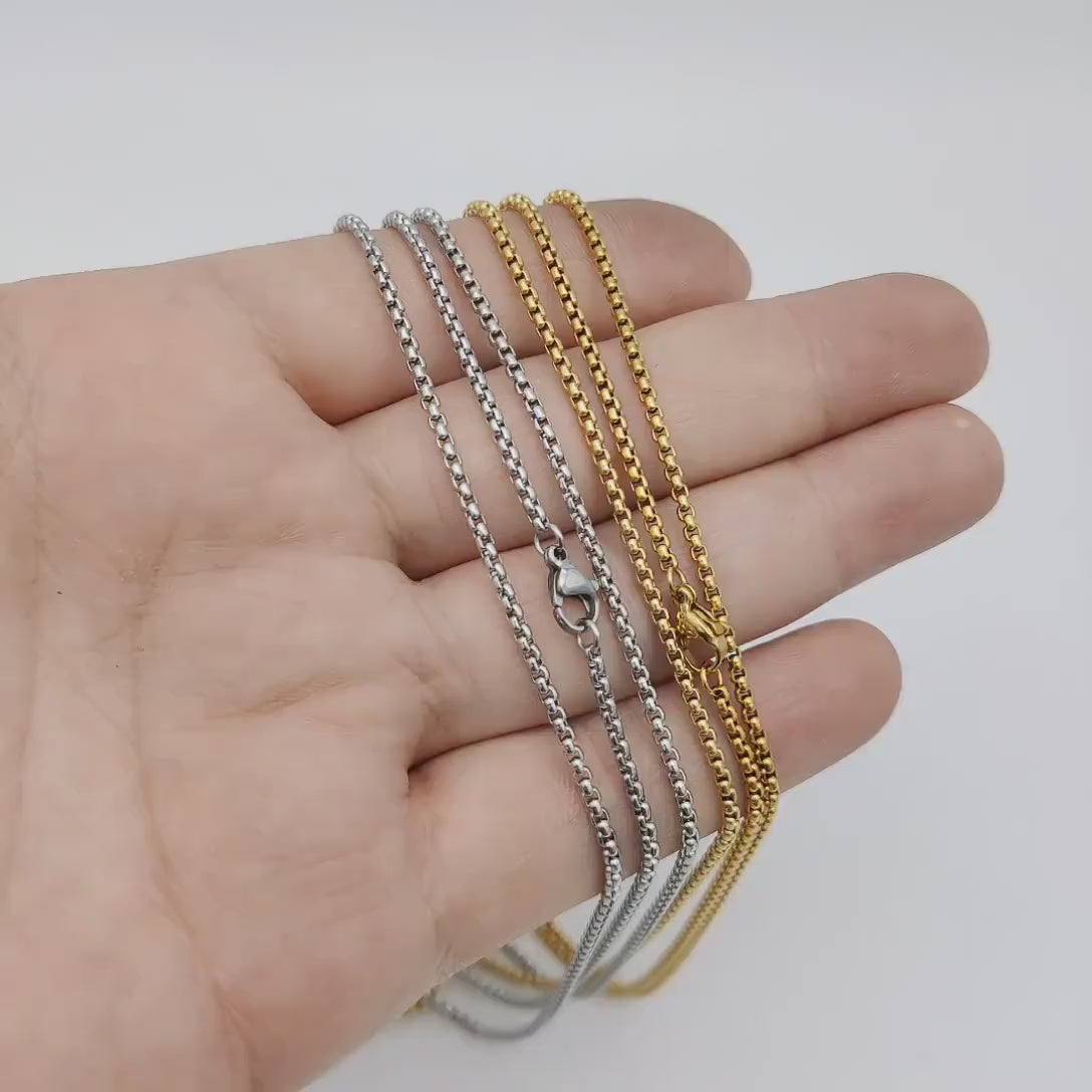 Stainless Steel Necklace for Men Women, 16, 18, 20, 22, 24, 30 Inches Round Box Chain Necklace, Stainless Steel Chain Necklace Wholesale