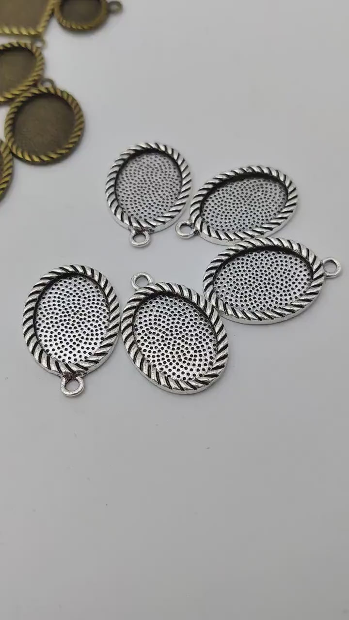 10x14mm 13x18mm Bezel Pendant Tray, Oval Bezel Setting for Cabochon Epoxy, Rope Edge Bezel Pendant Blanks For Jewelry Making