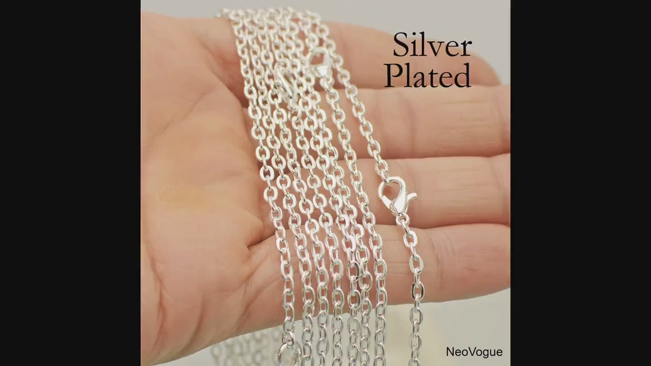 Silver Chain Necklace 18, 24, 30 Inch Cable Necklace for Women, Silver Plated Necklace Chain for Jewlery Making