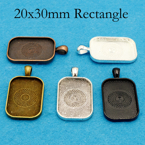 20x30mm Rectangle Pendant Trays Blank Cabochon Settings • Rounded Bezel Cup Pendant Blanks for Jewelry Making DIY Findings