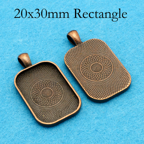 20x30mm Rectangle Pendant Trays Blank Cabochon Settings • Rounded Bezel Cup Pendant Blanks for Jewelry Making DIY Findings