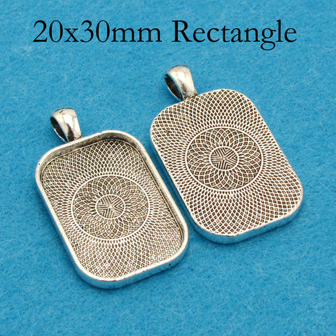 20x30mm Rectangle Pendant Trays Blank Cabochon Settings • Rounded Bezel Cup Pendant Blanks for Jewelry Making DIY Findings